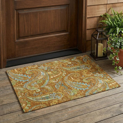 2' X 3' Orange Paisley Washable Non Skid Indoor Outdoor Area Rug HomeRoots