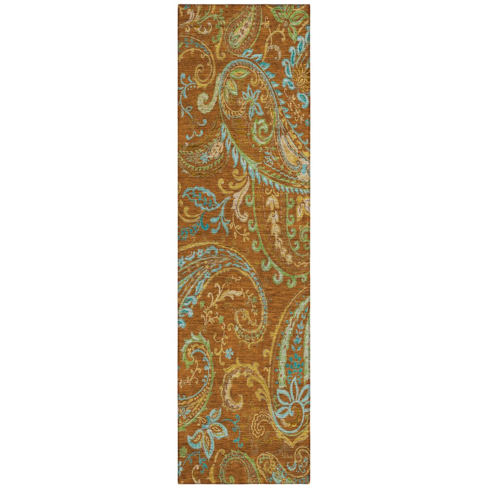 8' Runner Orange Paisley Washable Non Skid Indoor Outdoor Runner Rug HomeRoots