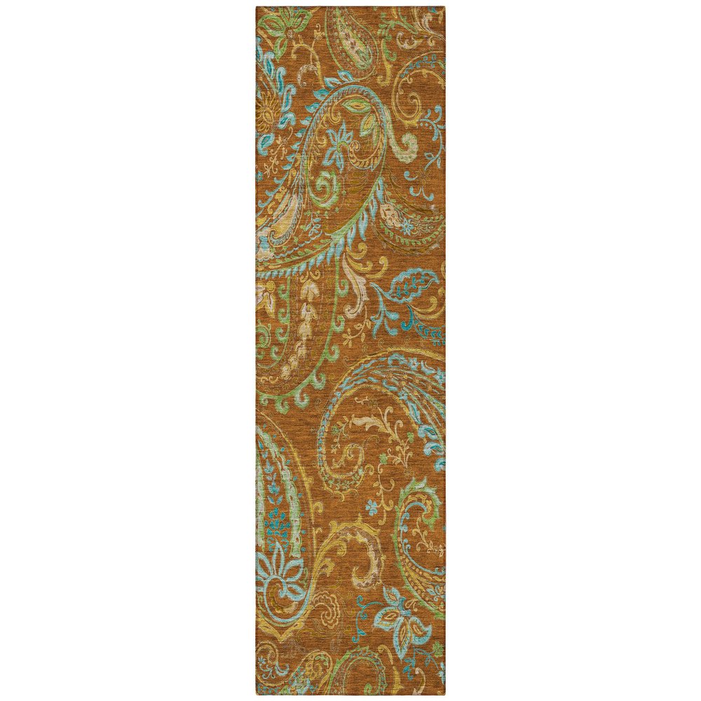 8' Runner Orange Paisley Washable Non Skid Indoor Outdoor Runner Rug — view 5