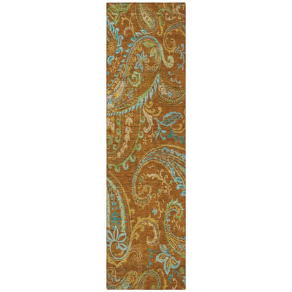 8' Runner Orange Paisley Washable Non Skid Indoor Outdoor Runner Rug HomeRoots