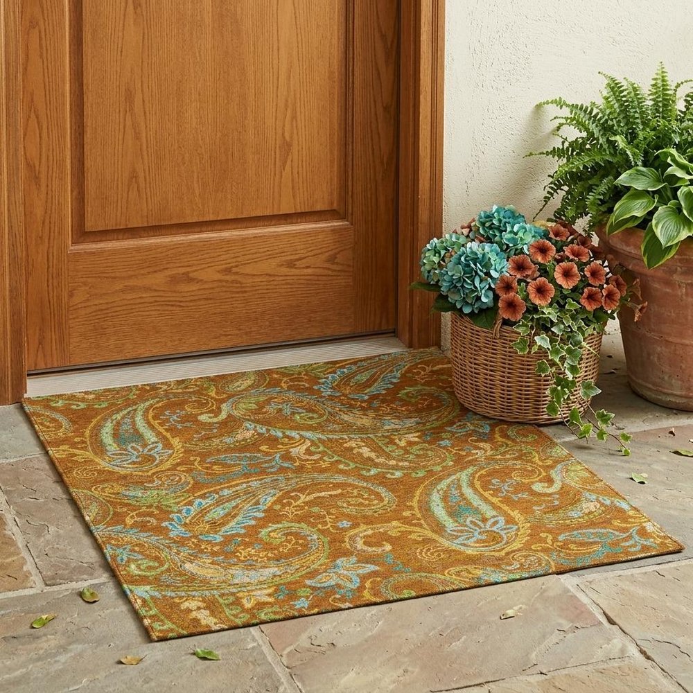 3' X 5' Orange Paisley Washable Non Skid Indoor Outdoor Area Rug HomeRoots