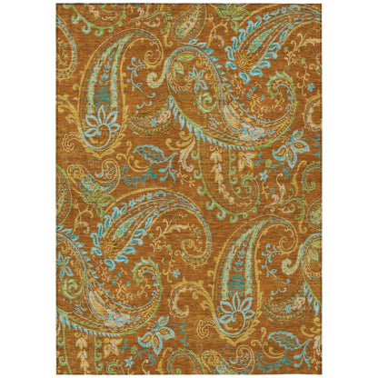 3' X 5' Orange Paisley Washable Non Skid Indoor Outdoor Area Rug HomeRoots