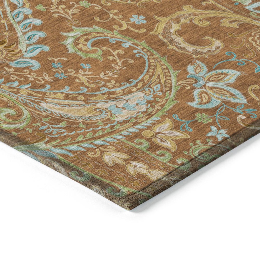 3' X 5' Orange Paisley Washable Non Skid Indoor Outdoor Area Rug HomeRoots