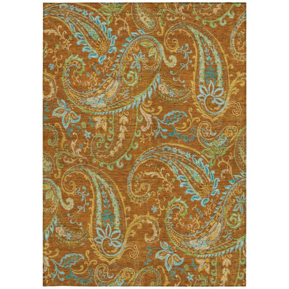 3' X 5' Orange Paisley Washable Non Skid Indoor Outdoor Area Rug HomeRoots