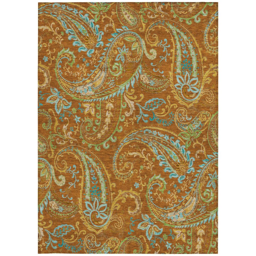 5' X 8' Orange Paisley Washable Non Skid Indoor Outdoor Area Rug HomeRoots