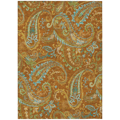 8' X 10' Orange Paisley Washable Non Skid Indoor Outdoor Area Rug