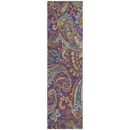 8' Runner Purple Paisley Washable Non Skid Indoor Outdoor Runner Rug