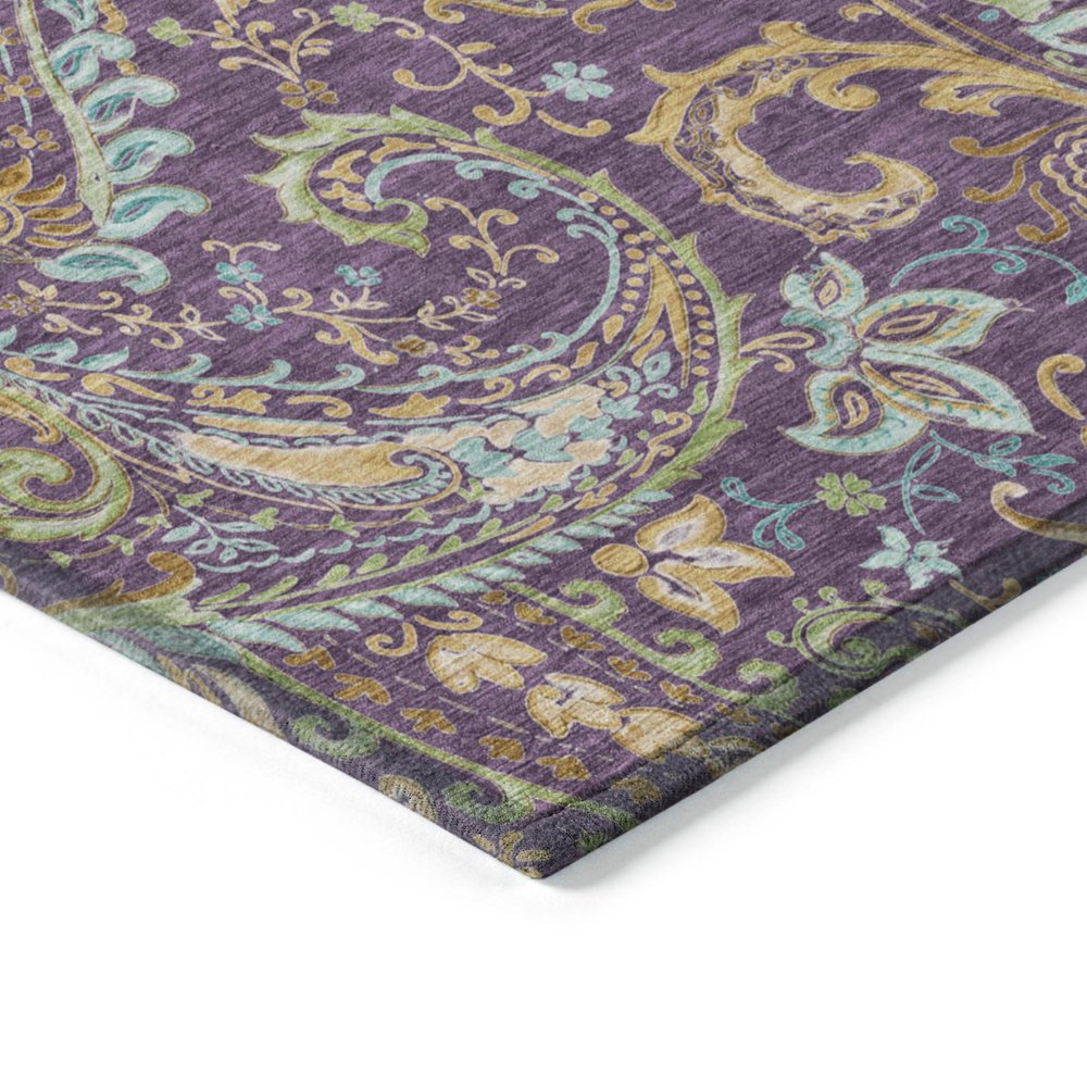 8' X 8' Purple Turquoise and Gold Round Paisley Washable Non Skid Indoor Outdoor Area Rug — view 4