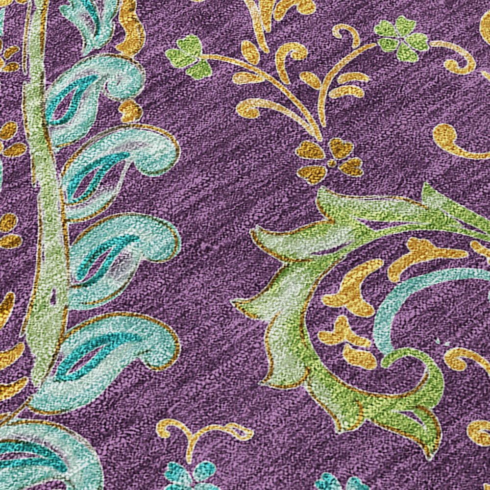 8' X 8' Purple Turquoise and Gold Round Paisley Washable Non Skid Indoor Outdoor Area Rug HomeRoots