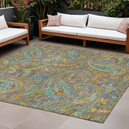 8' X 10' Taupe Paisley Washable Non Skid Indoor Outdoor Area Rug