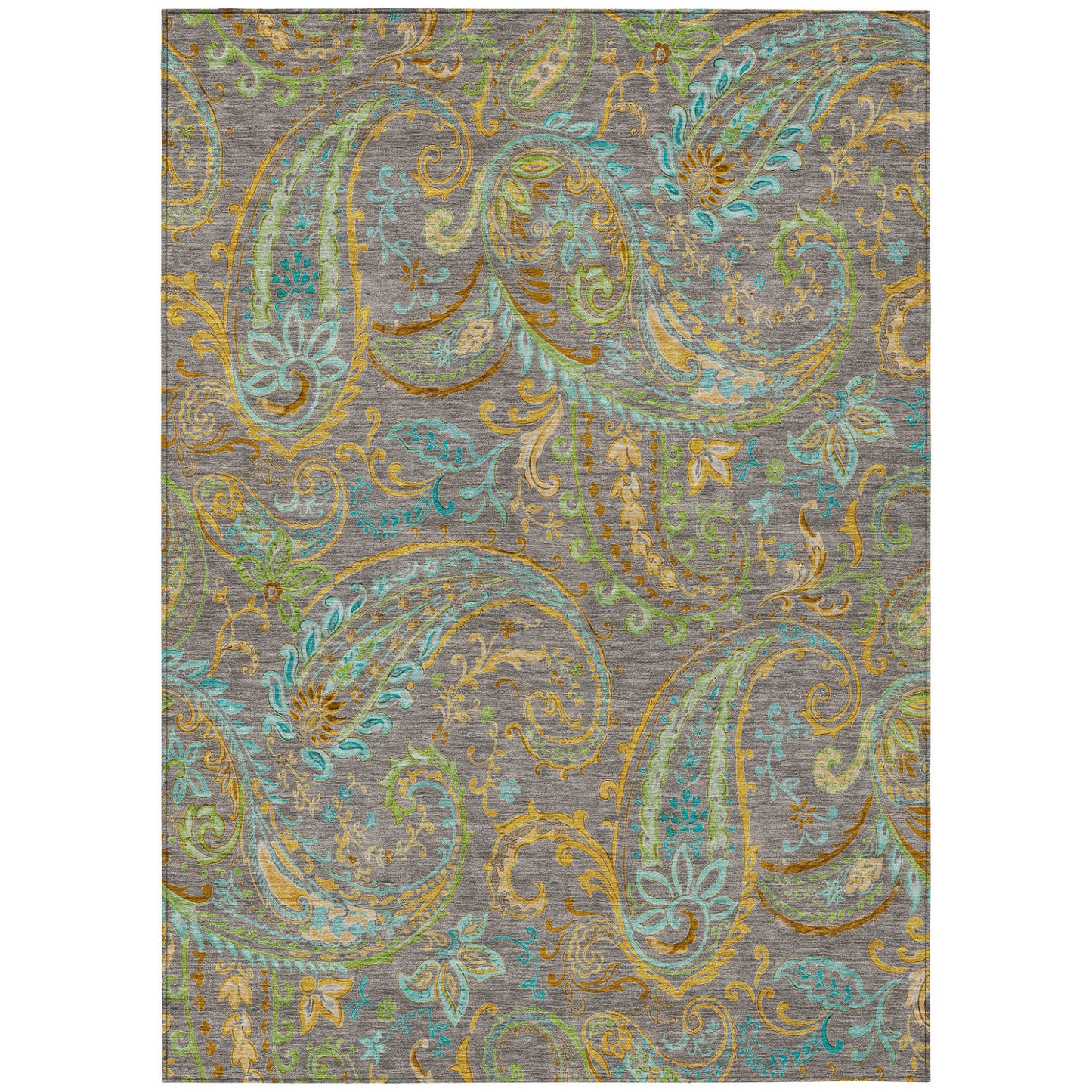 9' X 12' Taupe Paisley Washable Non Skid Indoor Outdoor Area Rug