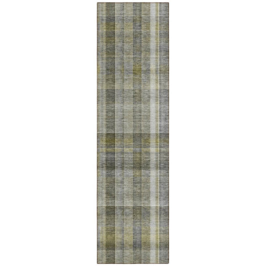 2' X 8' Gray Plaid Washable Non Skid Indoor Outdoor Runner Rug