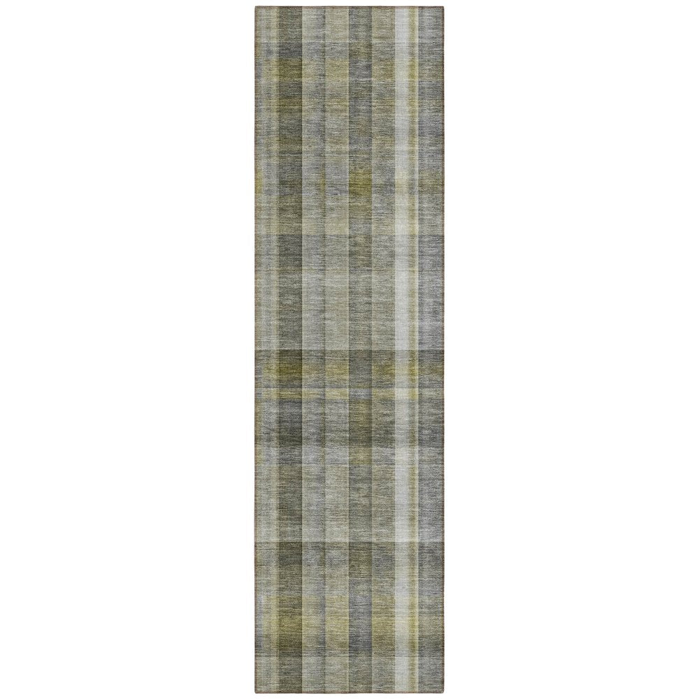 2' X 8' Gray Plaid Washable Non Skid Indoor Outdoor Runner Rug