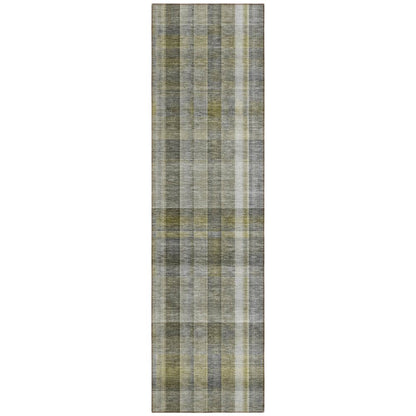 2' X 8' Gray Plaid Washable Non Skid Indoor Outdoor Runner Rug