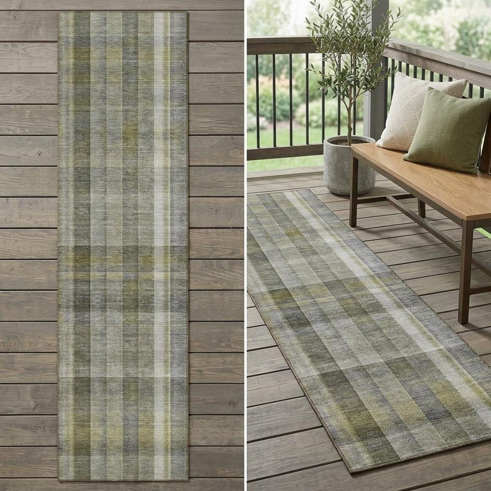 2' X 8' Gray Plaid Washable Non Skid Indoor Outdoor Runner Rug — view 6