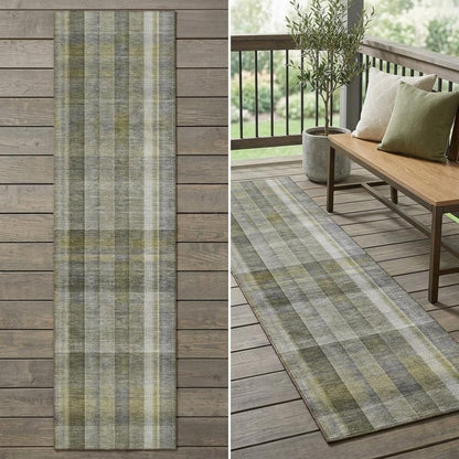 2' X 8' Gray Plaid Washable Non Skid Indoor Outdoor Runner Rug