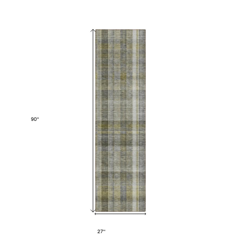 2' X 8' Gray Plaid Washable Non Skid Indoor Outdoor Runner Rug