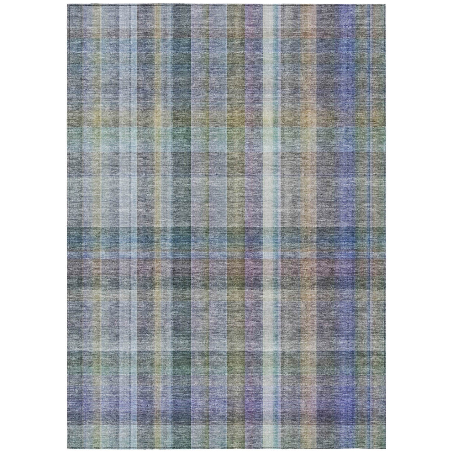 8' X 10' Blue Gray and Green Plaid Washable Non Skid Indoor Outdoor Area Rug