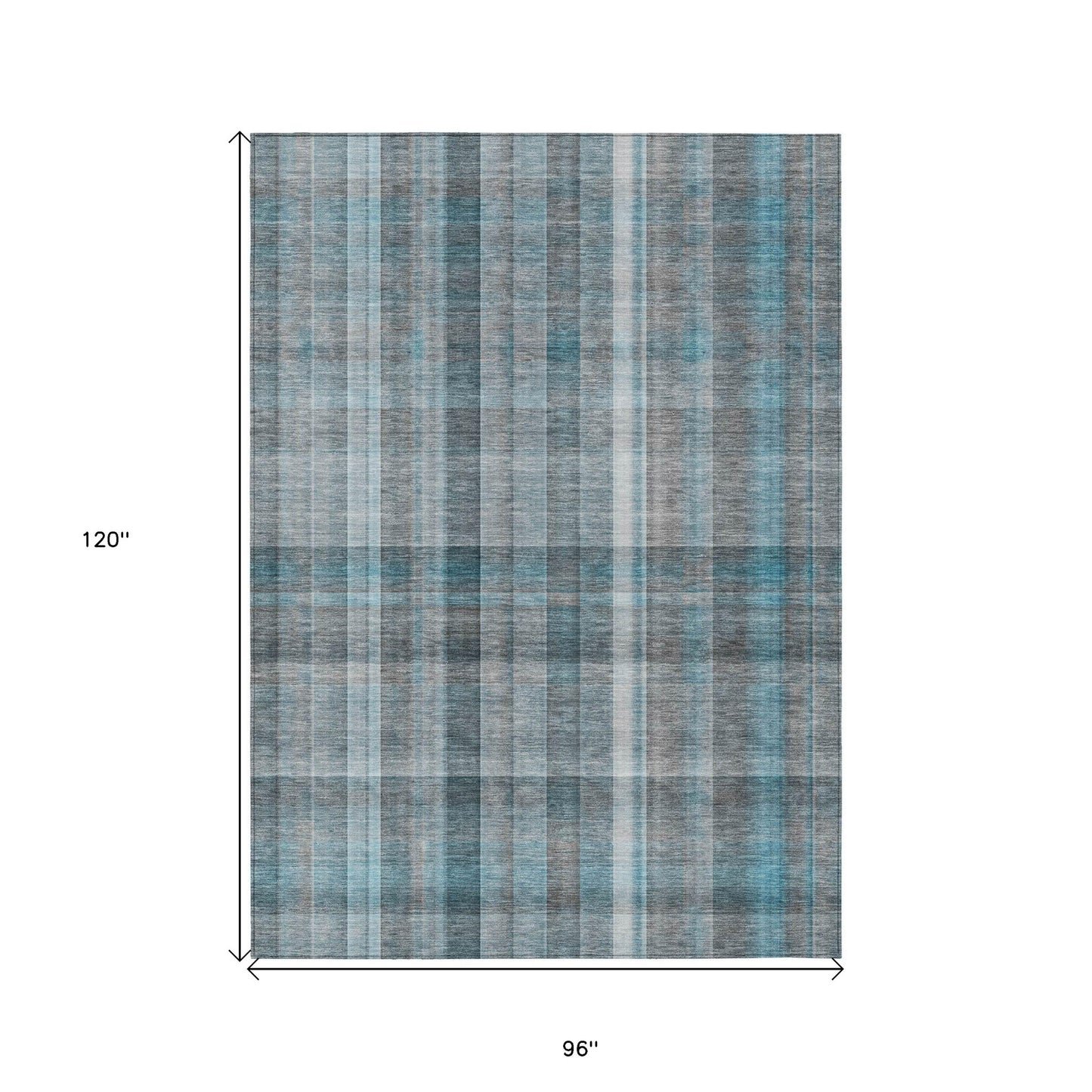 8' X 10' Teal Plaid Washable Non Skid Indoor Outdoor Area Rug