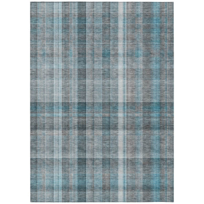 8' X 10' Teal Plaid Washable Non Skid Indoor Outdoor Area Rug