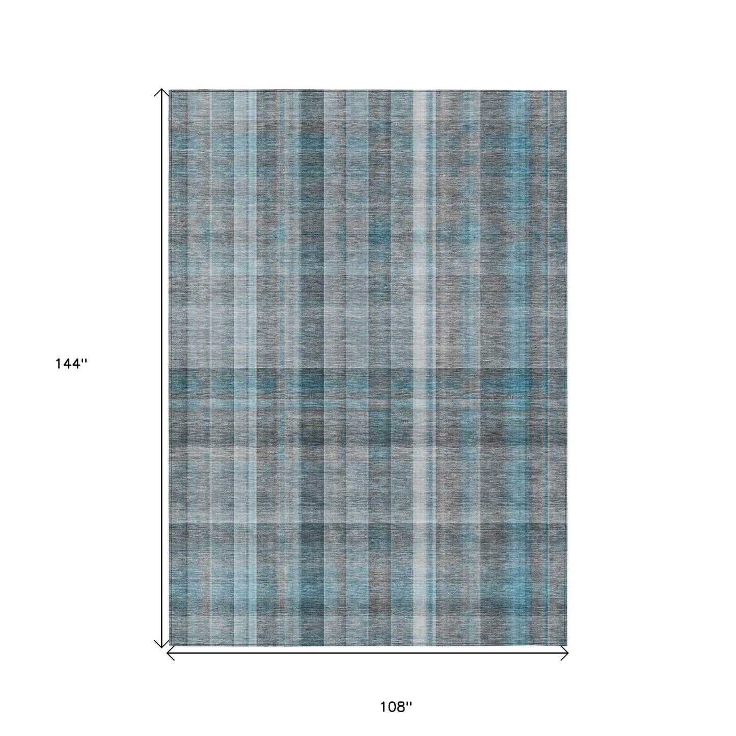 9' X 12' Teal Plaid Washable Non Skid Indoor Outdoor Area Rug