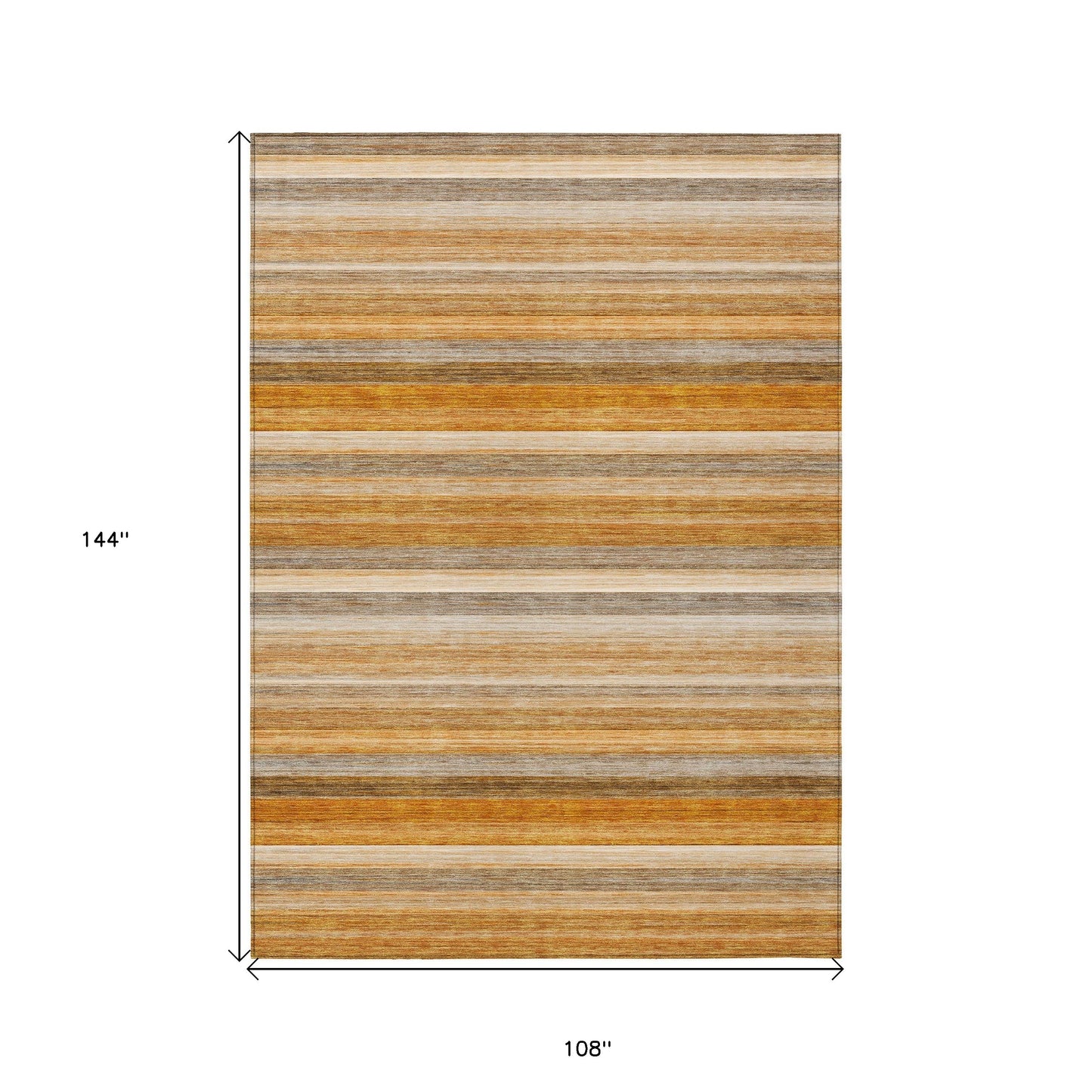 9' X 12' Brown and Orange Striped Washable Non Skid Indoor Outdoor Area Rug