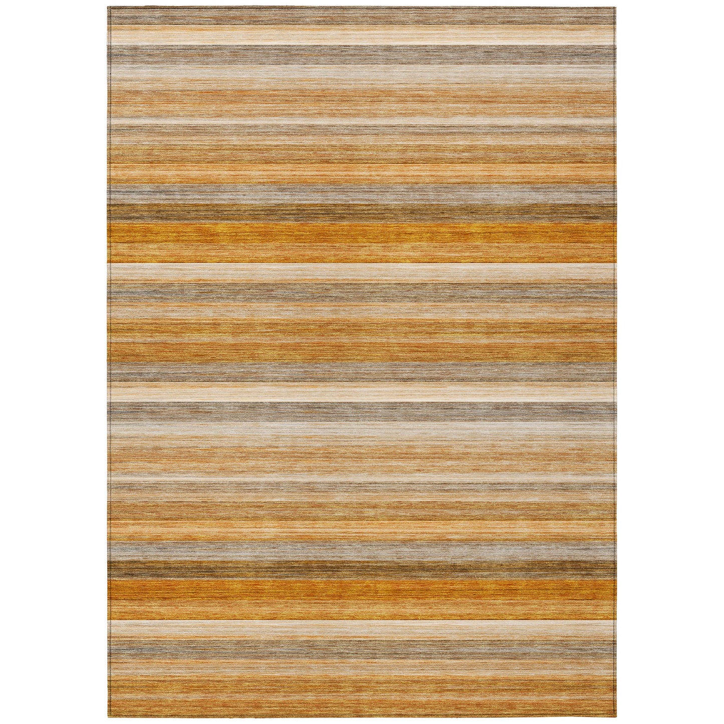 9' X 12' Brown and Orange Striped Washable Non Skid Indoor Outdoor Area Rug