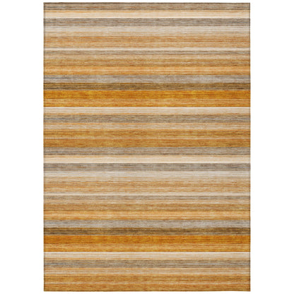 9' X 12' Brown and Orange Striped Washable Non Skid Indoor Outdoor Area Rug