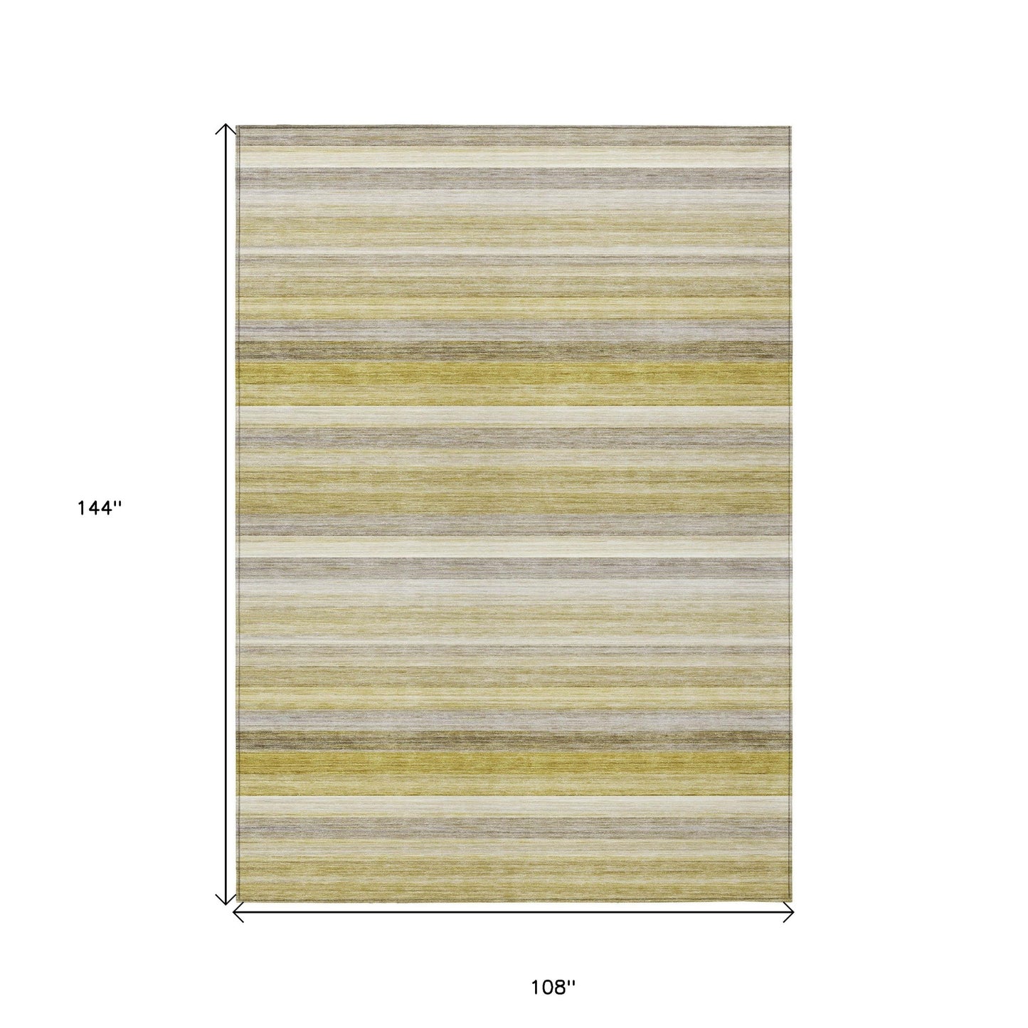 9' X 12' Yellow Beige and Gray Striped Washable Non Skid Indoor Outdoor Area Rug