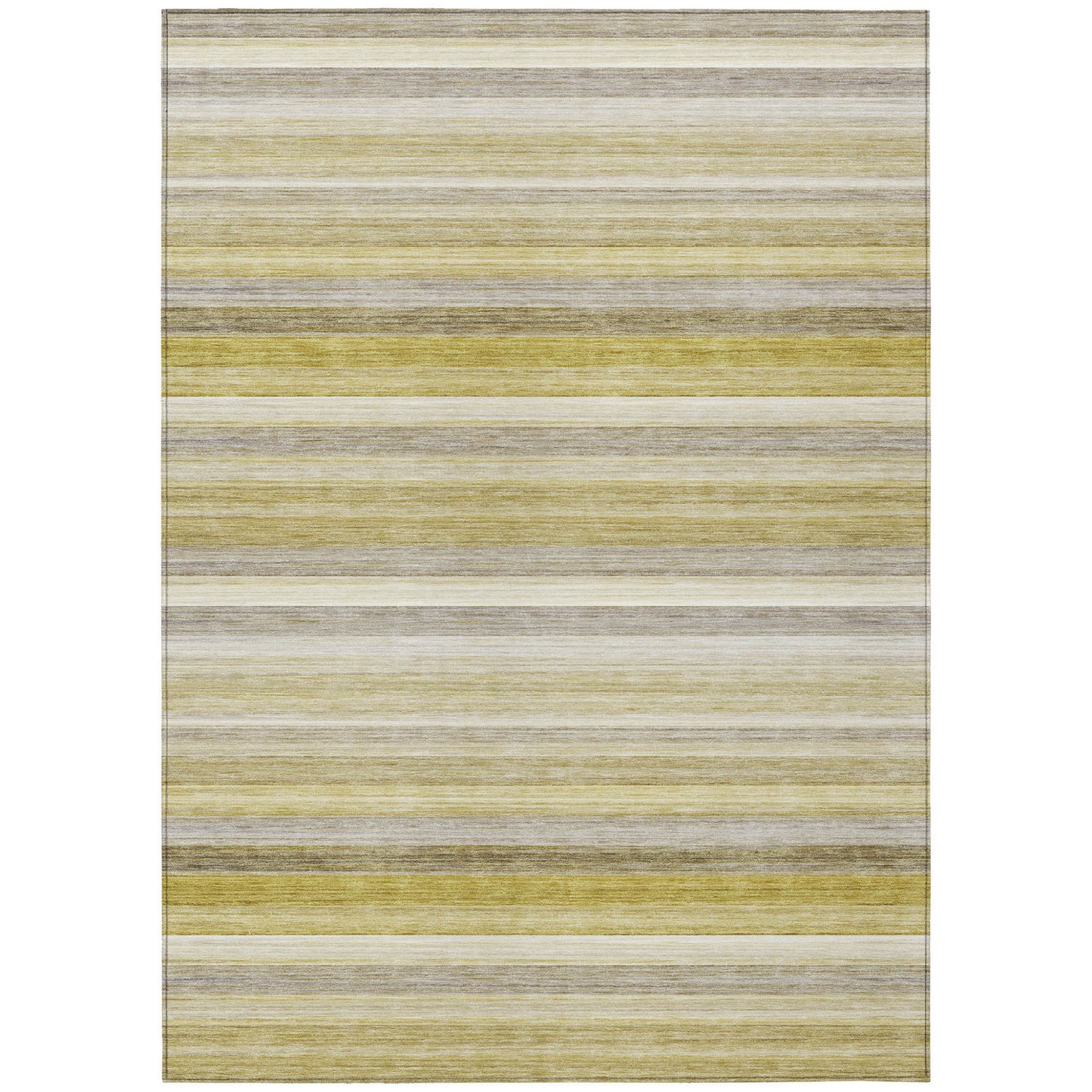 9' X 12' Yellow Beige and Gray Striped Washable Non Skid Indoor Outdoor Area Rug