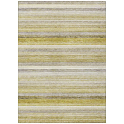 9' X 12' Yellow Beige and Gray Striped Washable Non Skid Indoor Outdoor Area Rug