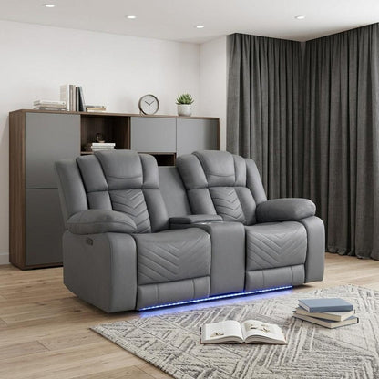 75" Light Gray Faux Leather Power Reclining Loveseat With Storage HomeRoots