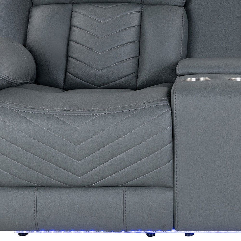 75" Light Gray Faux Leather Power Reclining Loveseat With Storage HomeRoots