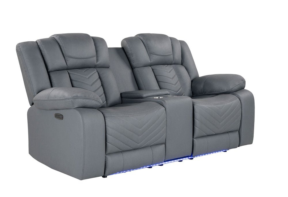 75" Light Gray Faux Leather Power Reclining Loveseat With Storage HomeRoots