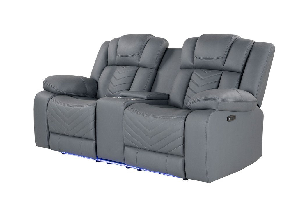 75" Light Gray Faux Leather Power Reclining Loveseat With Storage HomeRoots