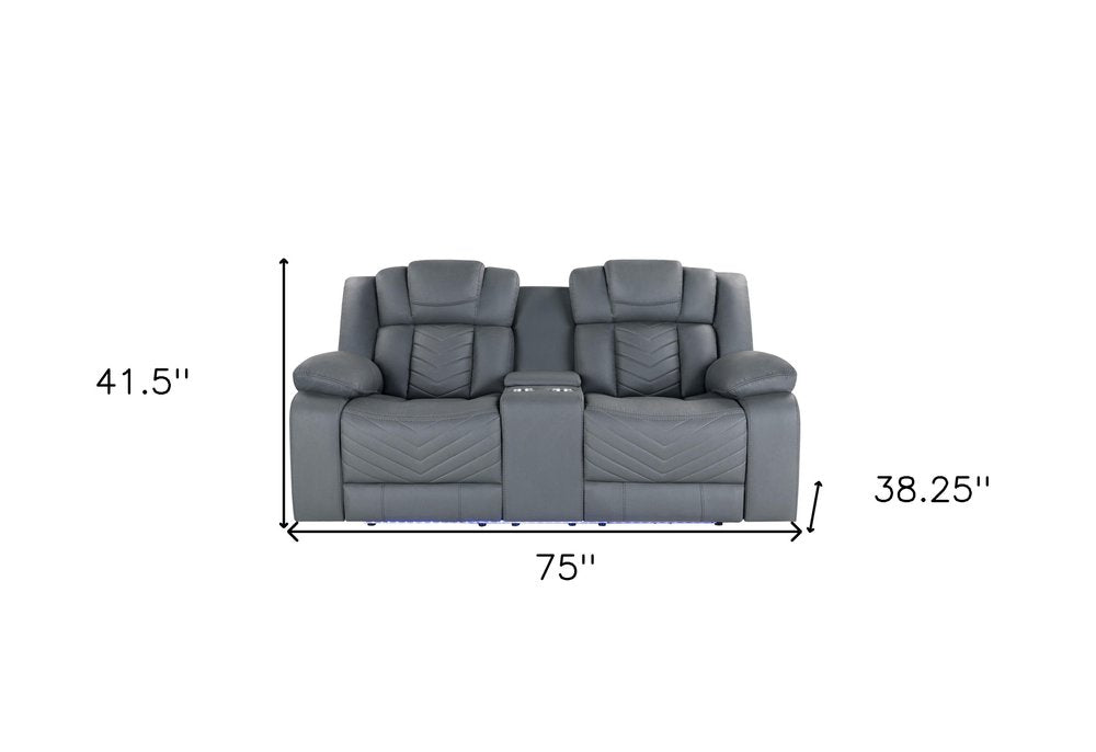 75" Light Gray Faux Leather Power Reclining Loveseat With Storage HomeRoots