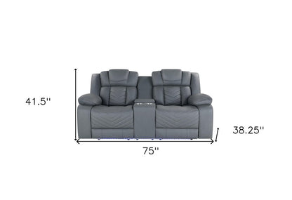 75" Light Gray Faux Leather Power Reclining Loveseat With Storage HomeRoots