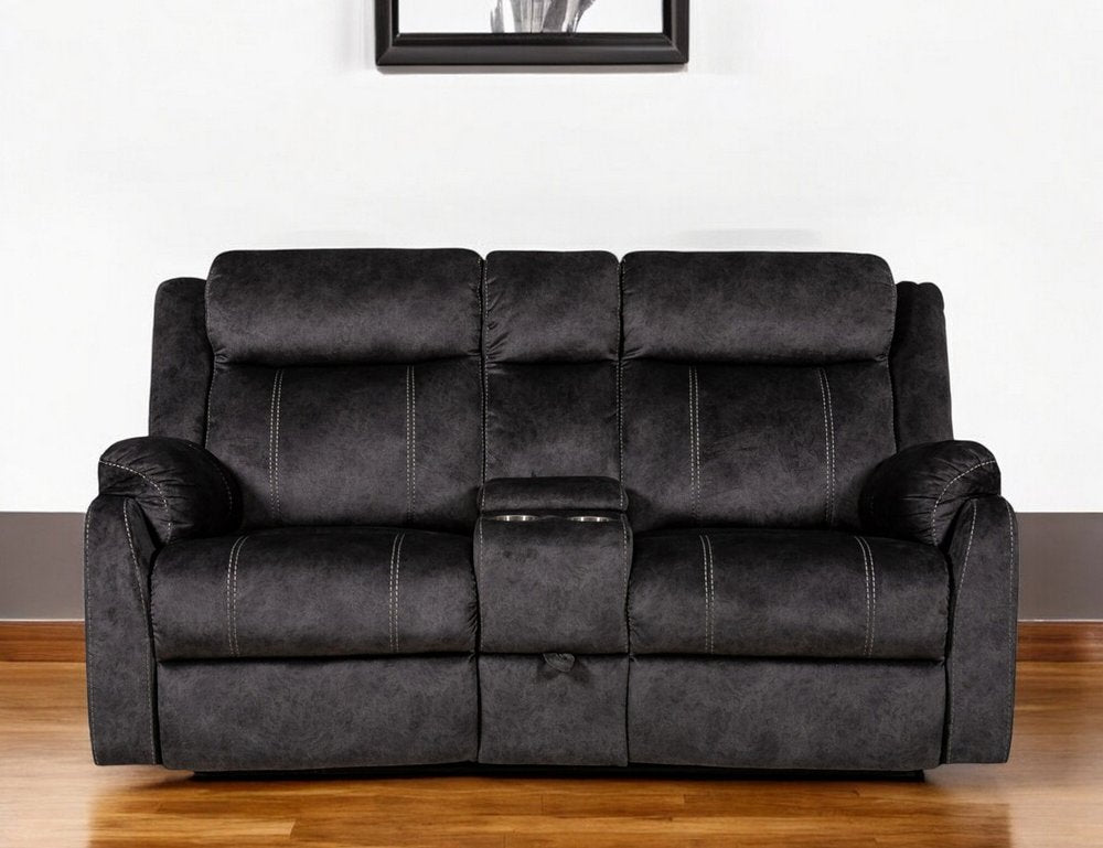 70" Dark Gray Microfiber Manual Reclining Loveseat With Storage HomeRoots