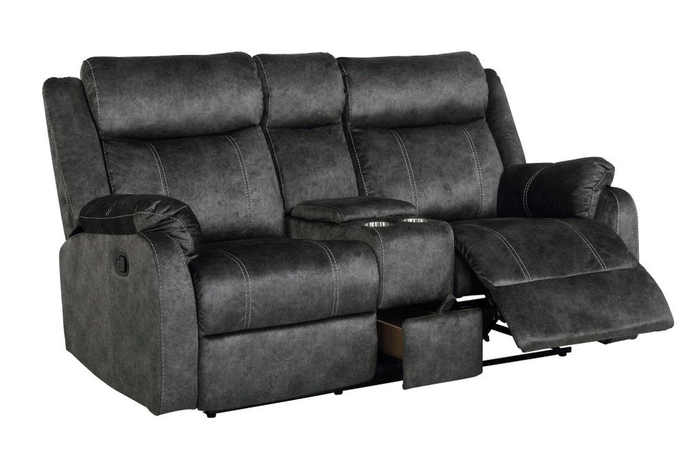 70" Dark Gray Microfiber Manual Reclining Loveseat With Storage HomeRoots