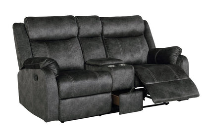 70" Dark Gray Microfiber Manual Reclining Loveseat With Storage HomeRoots