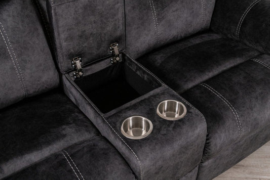 70" Dark Gray Microfiber Manual Reclining Loveseat With Storage HomeRoots