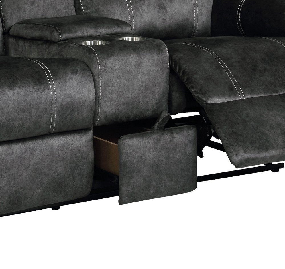 70" Dark Gray Microfiber Manual Reclining Loveseat With Storage HomeRoots