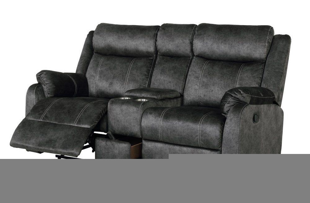 70" Dark Gray Microfiber Manual Reclining Loveseat With Storage HomeRoots
