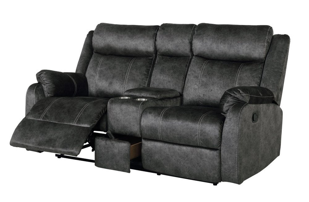 70" Dark Gray Microfiber Manual Reclining Loveseat With Storage HomeRoots