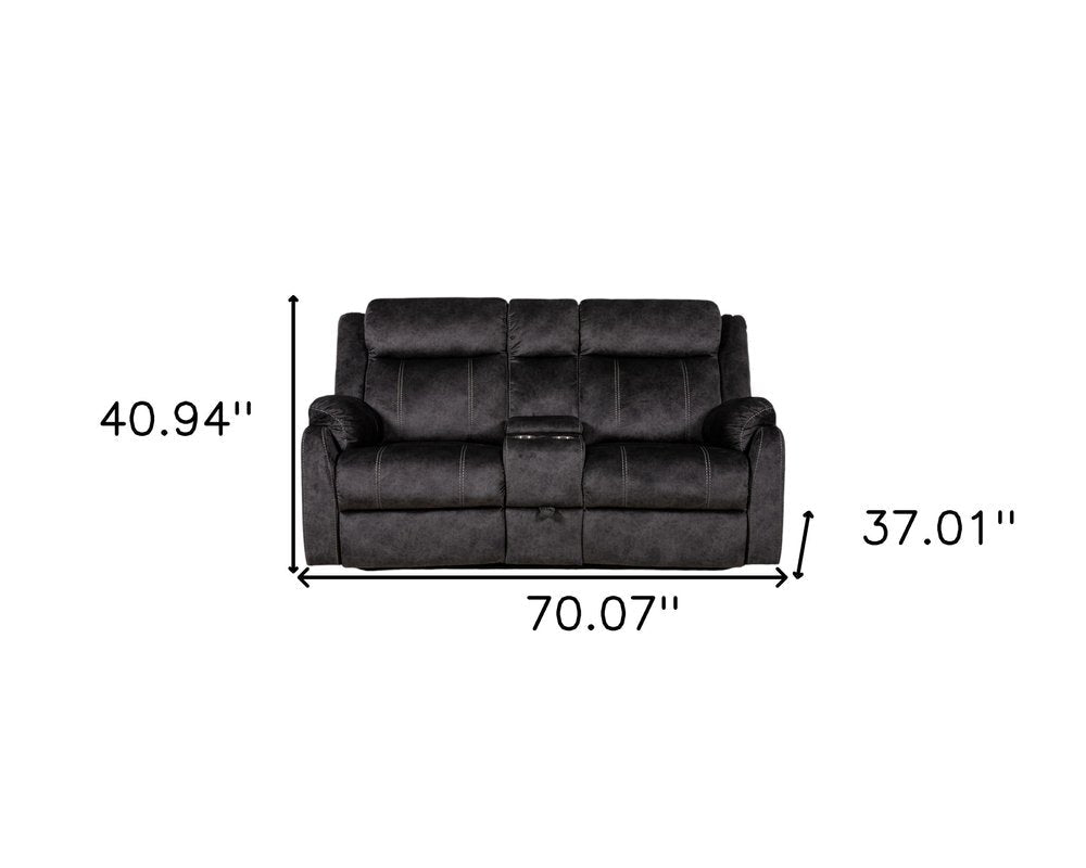 70" Dark Gray Microfiber Manual Reclining Loveseat With Storage HomeRoots