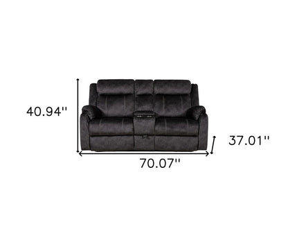 70" Dark Gray Microfiber Manual Reclining Loveseat With Storage HomeRoots