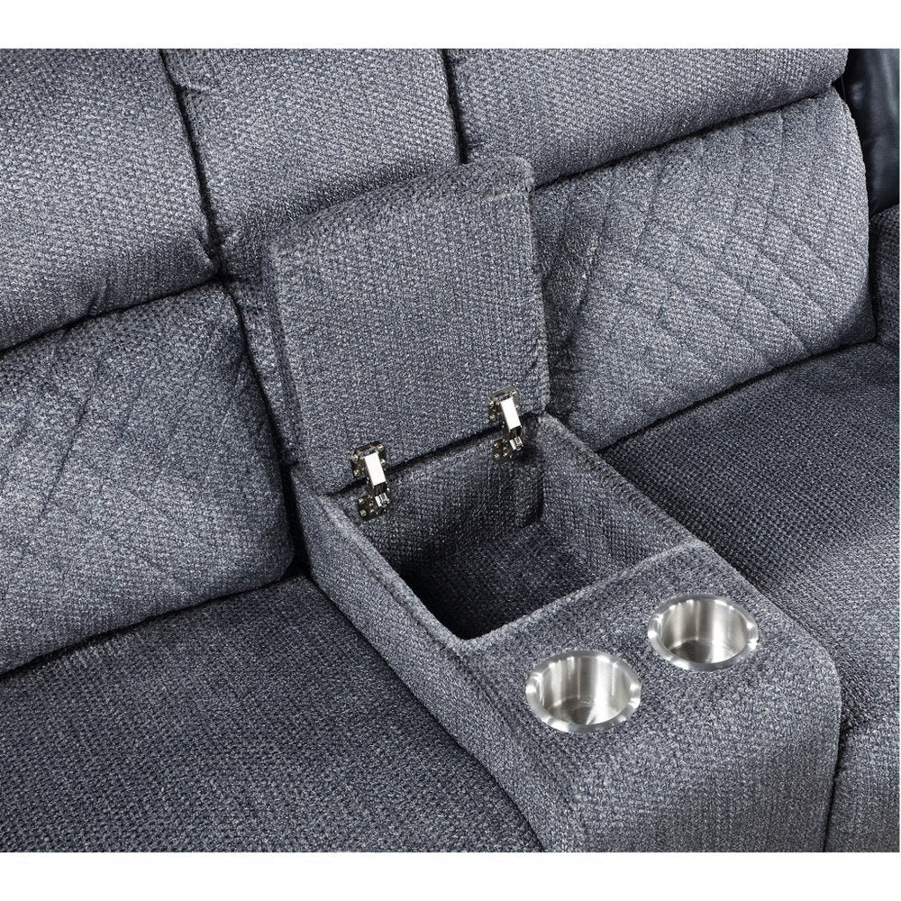 76" Gray and Black Faux Leather and Microfiber Manual Reclining Loveseat With Storage HomeRoots