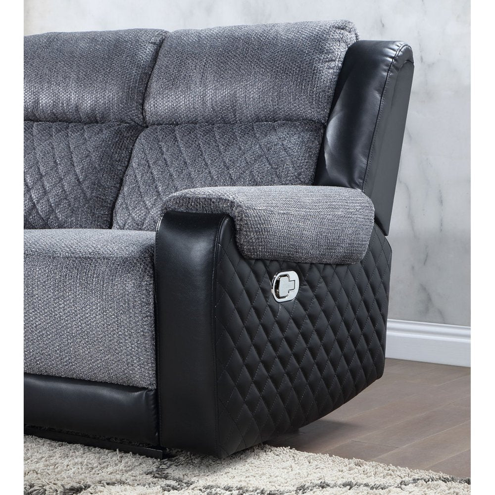 76" Gray and Black Faux Leather and Microfiber Manual Reclining Loveseat With Storage HomeRoots