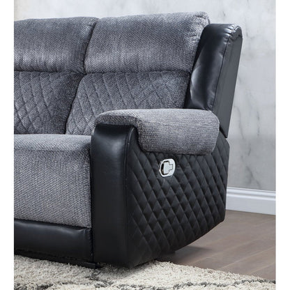 76" Gray and Black Faux Leather and Microfiber Manual Reclining Loveseat With Storage HomeRoots