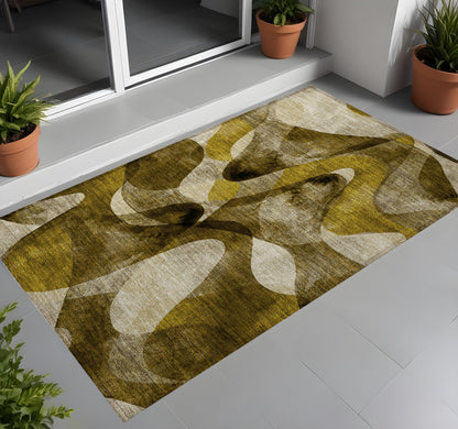 2' X 3' Coffee Abstract Washable Non Skid Indoor Outdoor Area Rug